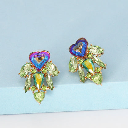 Fashion Heart Shape Alloy Inlay Rhinestones Ear Studs 1 Pair