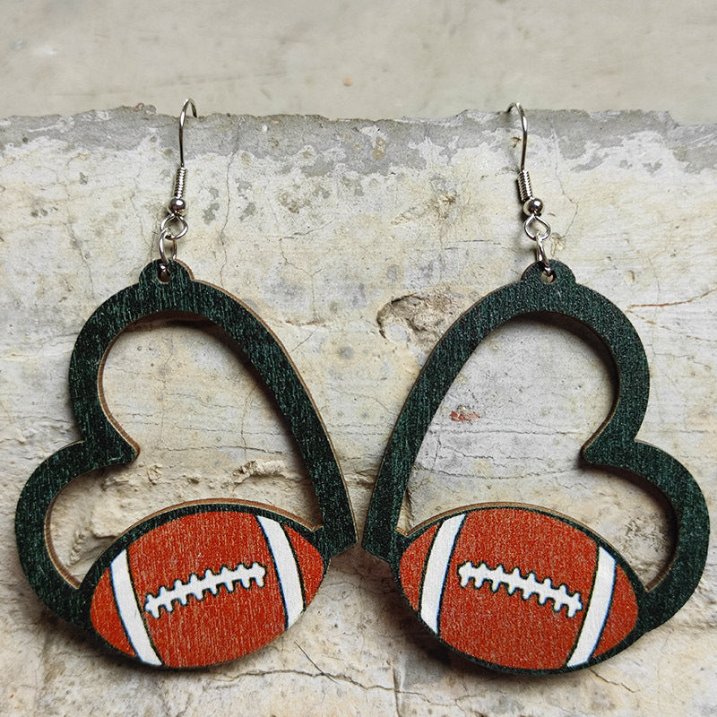 Sports Heart Shape Wood Null Printing Shape/pattern Women's Earrings