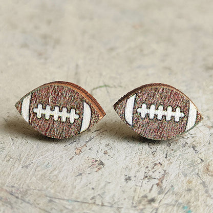 Original Design Basketball Football Wood Women's Ear Studs 1 Pair