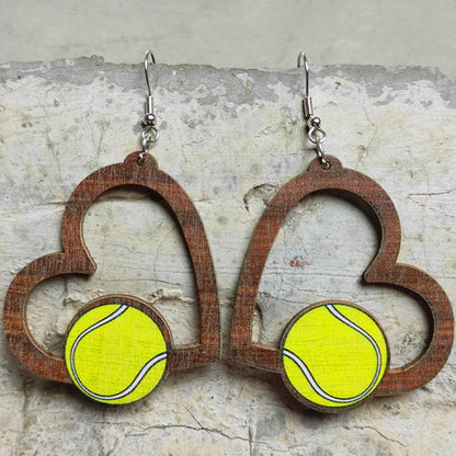 Sports Heart Shape Wood Null Printing Shape/pattern Women's Earrings