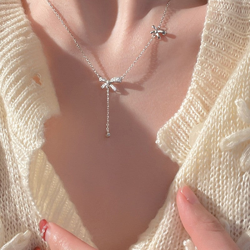 Sweet Heart Shape Butterfly Copper Tassel Plating Inlay Zircon Necklace