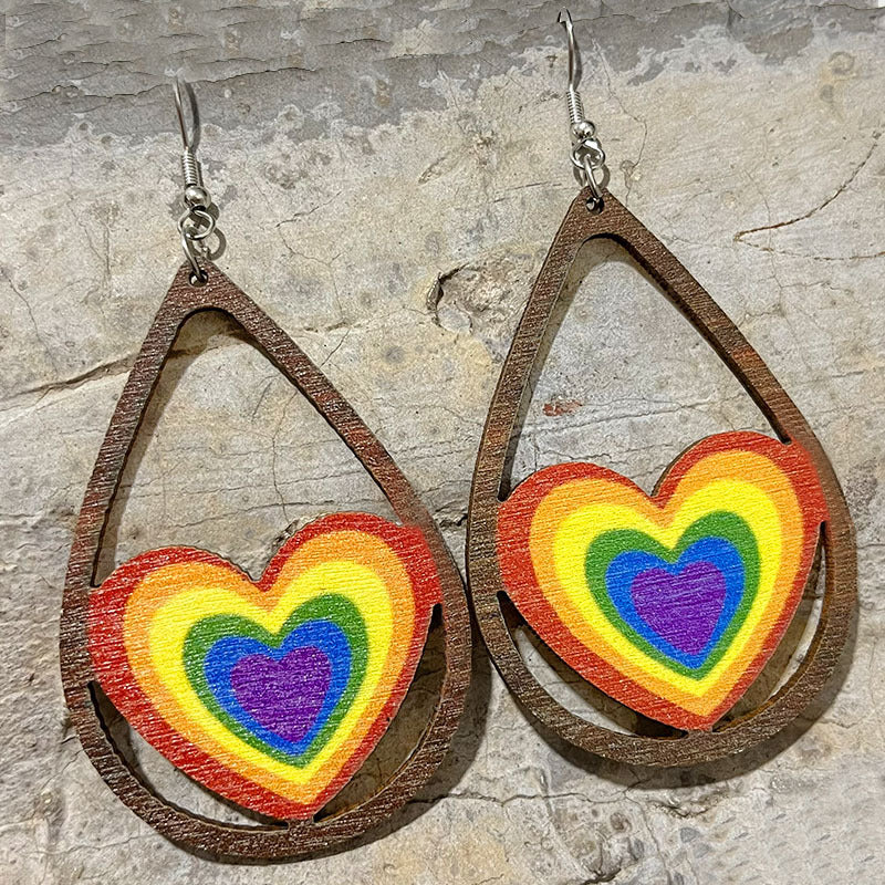 Sports Heart Shape Butterfly Wood Printing Women's Drop Earrings 1 Pair