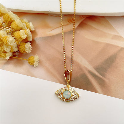 Ins Style Heart Shape Eye Flower Copper Gold Plated Null Shape/pattern Seiko Zircon Pendant Necklace