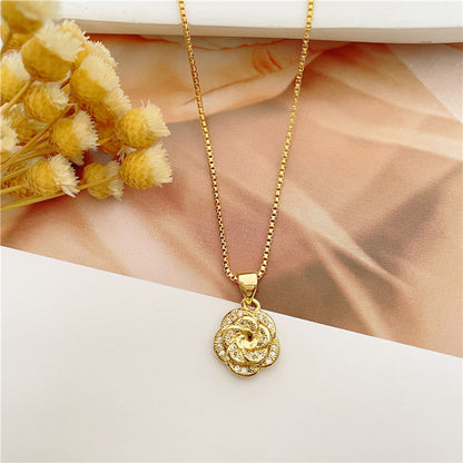 Ins Style Heart Shape Eye Flower Copper Gold Plated Null Shape/pattern Seiko Zircon Pendant Necklace