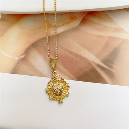 Ins Style Heart Shape Eye Flower Copper Gold Plated Null Shape/pattern Seiko Zircon Pendant Necklace