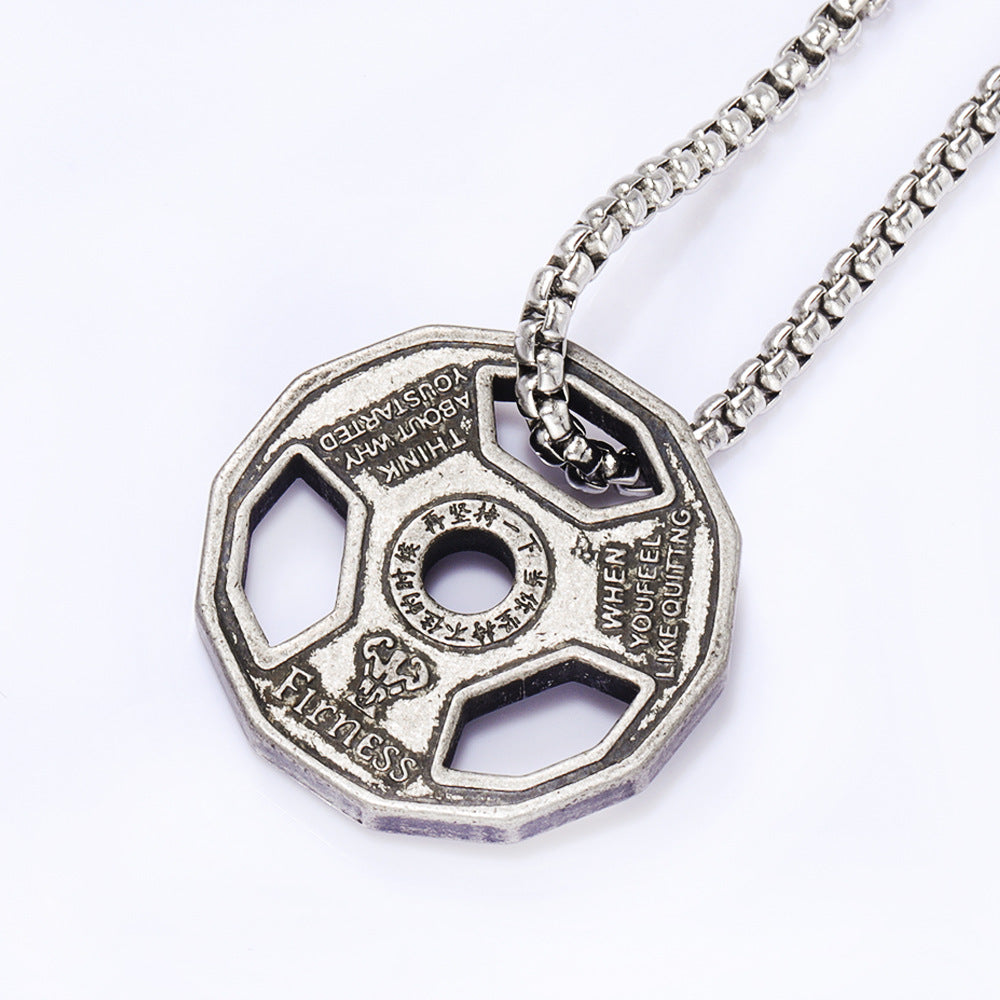 Fashion Barbell Titanium Steel Plating Hollow Out Pendant Necklace 1 Piece