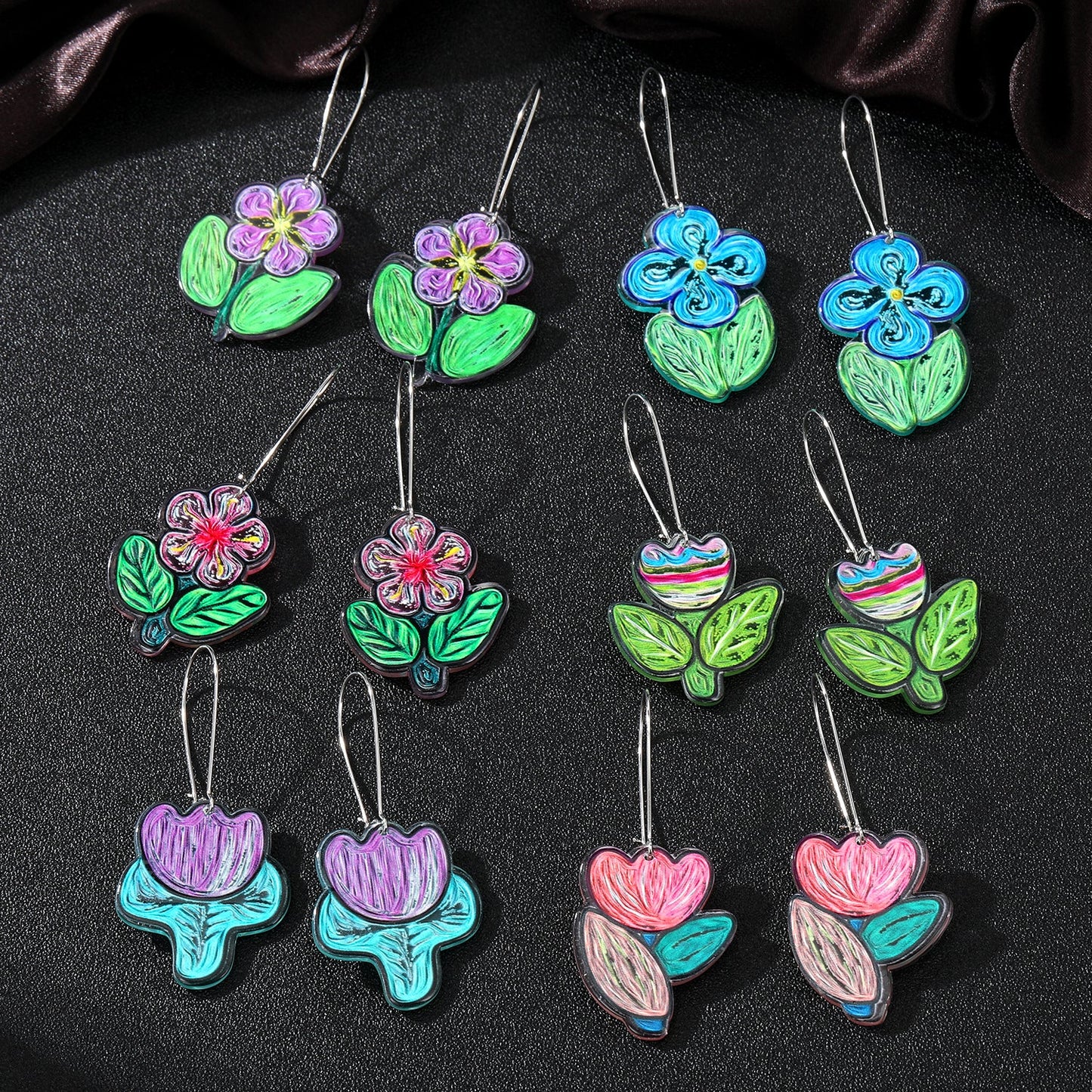 1 Pair Sweet Flower Arylic Women's Drop Earrings