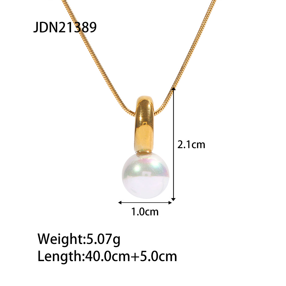 Elegant Geometric Stainless Steel Gold Plated Pearl Pendant Necklace 1 Piece