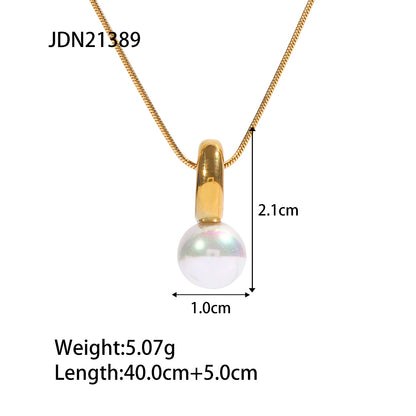 Elegant Geometric Stainless Steel Gold Plated Pearl Pendant Necklace 1 Piece