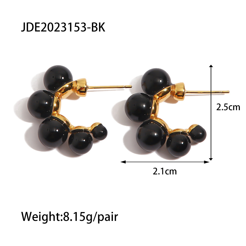 Fashion Round Stainless Steel Titanium Steel Gold Plated Inlay Artificial Gemstones Ear Studs 1 Pair