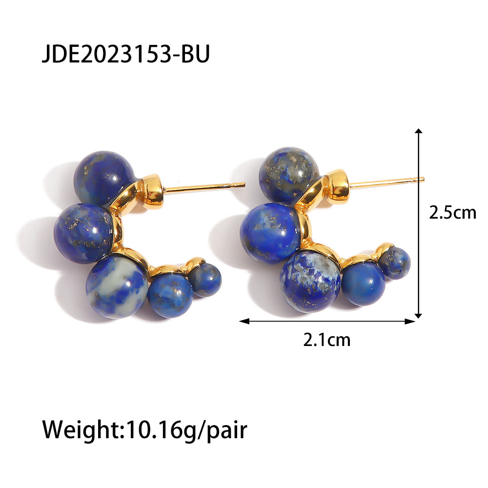 Fashion Round Stainless Steel Titanium Steel Gold Plated Inlay Artificial Gemstones Ear Studs 1 Pair