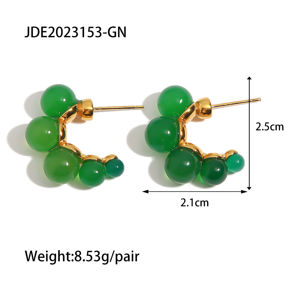 Fashion Round Stainless Steel Titanium Steel Gold Plated Inlay Artificial Gemstones Ear Studs 1 Pair