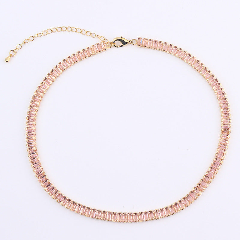 Sweet Solid Color Copper Inlay Zircon 18k Gold Plated Necklace