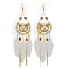 1 Pair Retro Feather Alloy Beaded Tassel Plating Artificial Gemstones Women's Drop Earrings