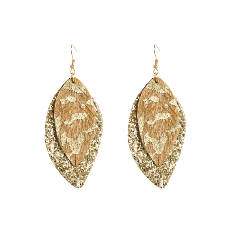 1 Pair Elegant Leaf Plating Pu Leather Alloy Drop Earrings