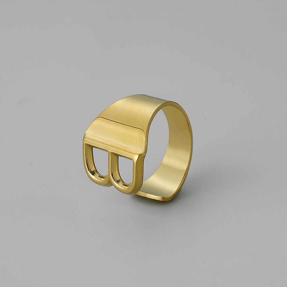 Ins Style Letter Titanium Steel Plating Open Ring