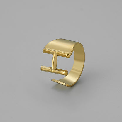 Ins Style Letter Titanium Steel Plating Open Ring