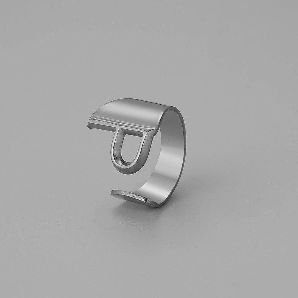 Ins Style Letter Titanium Steel Plating Open Ring