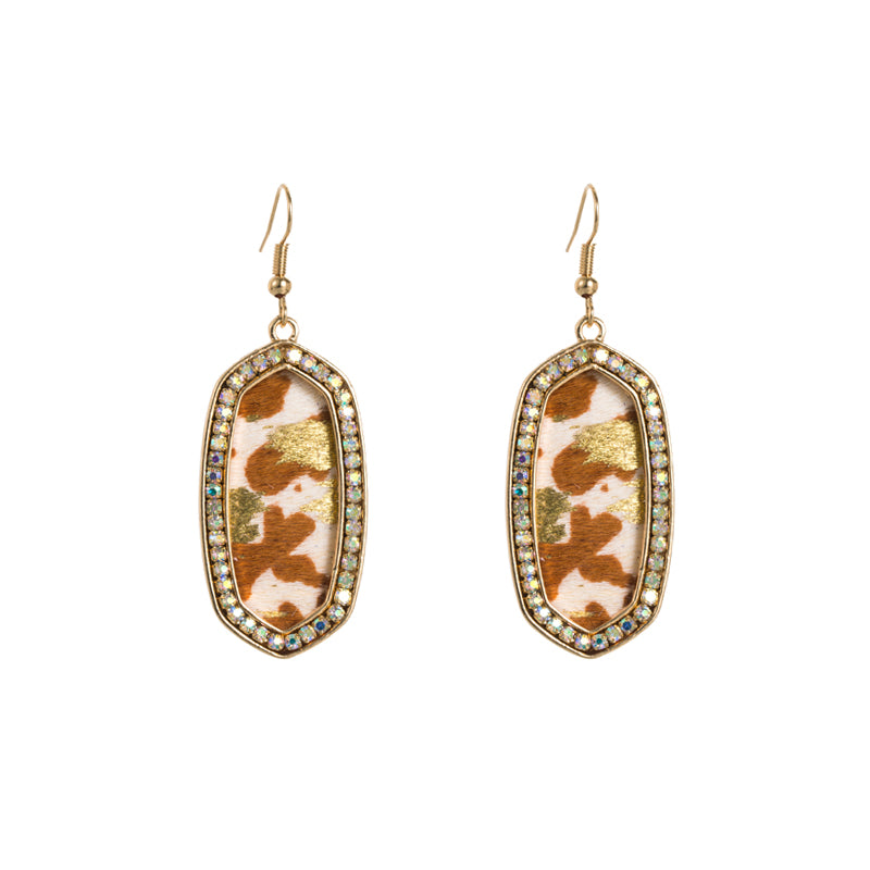 1 Pair Glam Retro Leopard Plating Inlay Pu Leather Alloy Rhinestones Gold Plated Drop Earrings