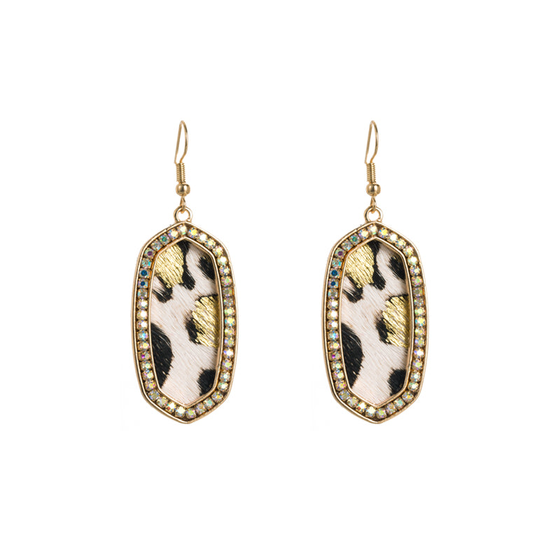 1 Pair Glam Retro Leopard Plating Inlay Pu Leather Alloy Rhinestones Gold Plated Drop Earrings