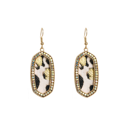 1 Pair Glam Retro Leopard Plating Inlay Pu Leather Alloy Rhinestones Gold Plated Drop Earrings