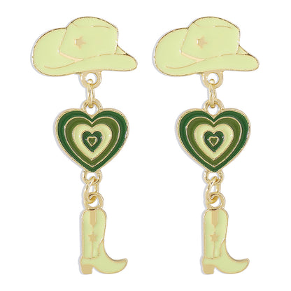 Fashion Alloy Modern Hat Heart-Shaped Cowboy Boots Drip Oil Multi-Layer Earrings