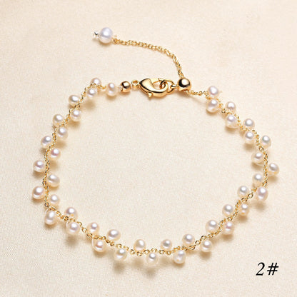 Simple Style Round Alloy Inlaid Pearls Bracelets 1 Piece