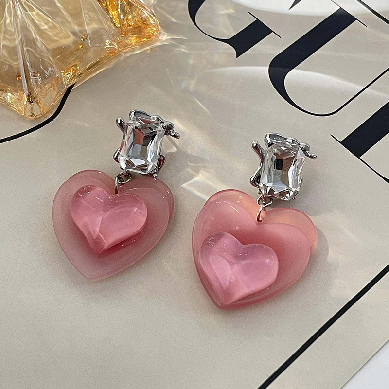 Retro Heart Shape Silver Plated Inlay Artificial Pearls Rhinestones Women's Earrings 1 Pair