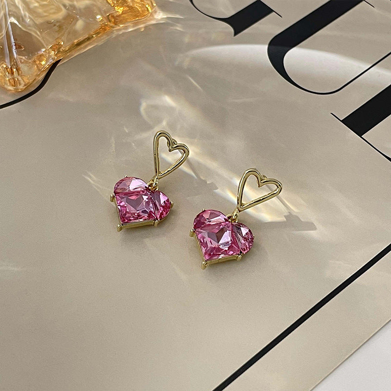 Retro Heart Shape Silver Plated Inlay Artificial Pearls Rhinestones Women's Earrings 1 Pair