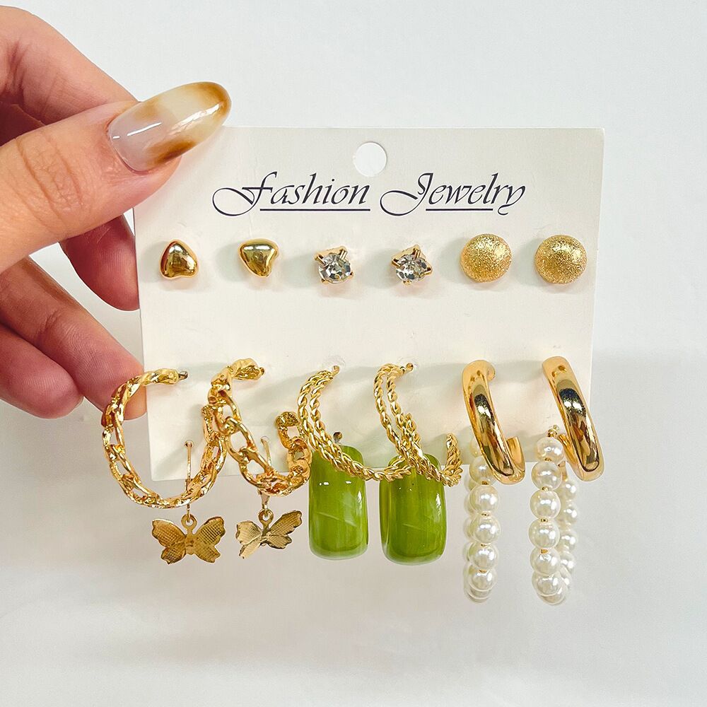 Simple Style Geometric Alloy Resin Inlay Artificial Pearls Rhinestones Women's Hoop Earrings 1 Set