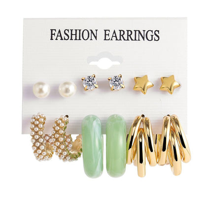 Simple Style Geometric Alloy Resin Inlay Artificial Pearls Rhinestones Women's Hoop Earrings 1 Set