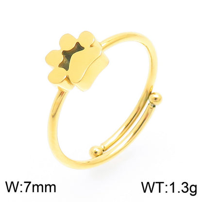 Simple Style Paw Print Solid Color Stainless Steel Polishing Gold Plated Rings 1 Piece