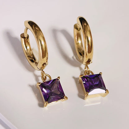 1 Pair Retro Square Inlay Titanium Steel Zircon Drop Earrings