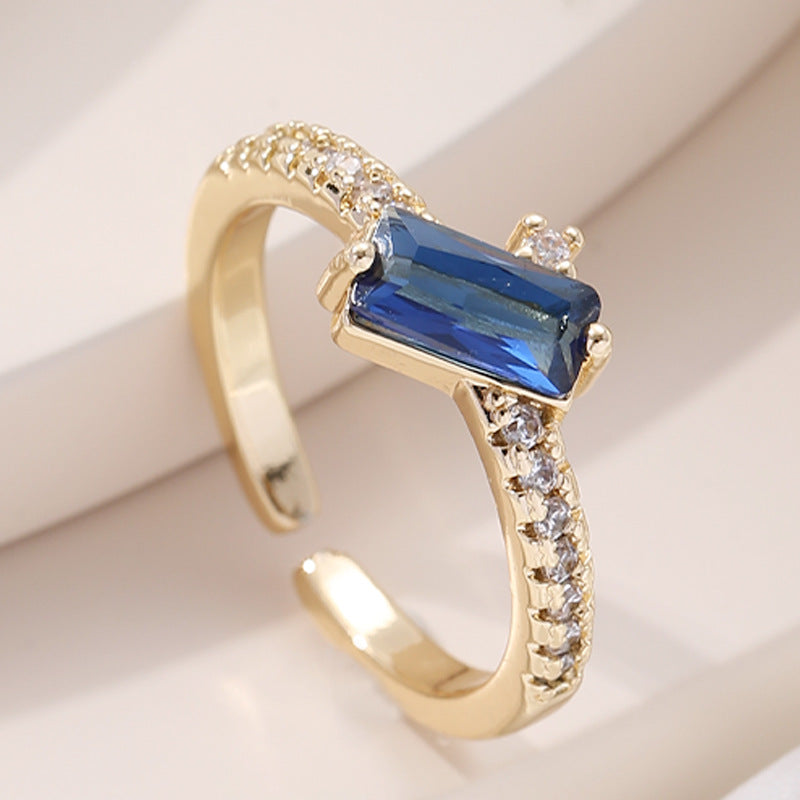 Simple Style Shiny Rectangle Copper Plating Inlay Zircon Gold Plated Open Ring