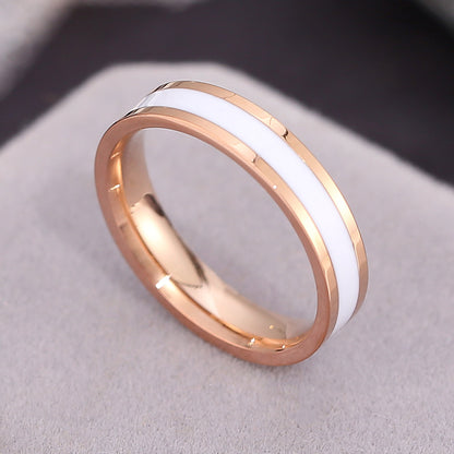 Retro Color Block Titanium Steel Epoxy Plating 18k Gold Plated Rings