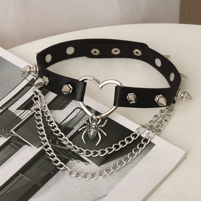 Vintage Style Round Heart Shape Spider Pu Leather Metal Women's Choker 1 Piece