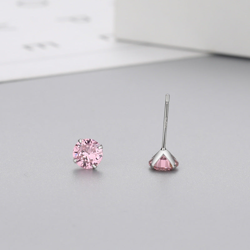 Simple Style Geometric Sterling Silver Zircon Ear Studs 1 Pair