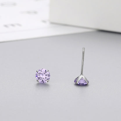 Simple Style Geometric Sterling Silver Zircon Ear Studs 1 Pair