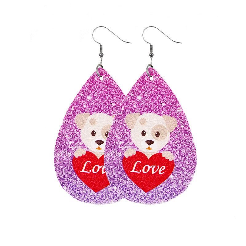 1 Pair Lady Streetwear Letter Heart Shape Pu Leather Drop Earrings