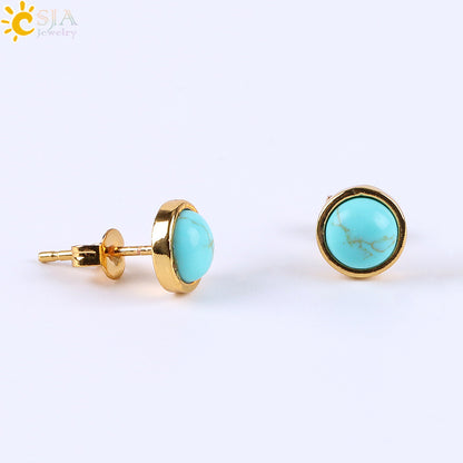 Fashion Round Natural Stone Rhinestones Ear Studs 1 Pair