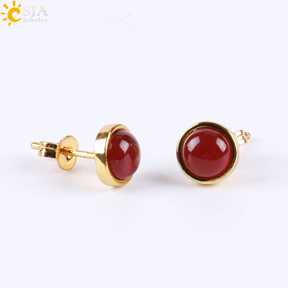 Fashion Round Natural Stone Rhinestones Ear Studs 1 Pair