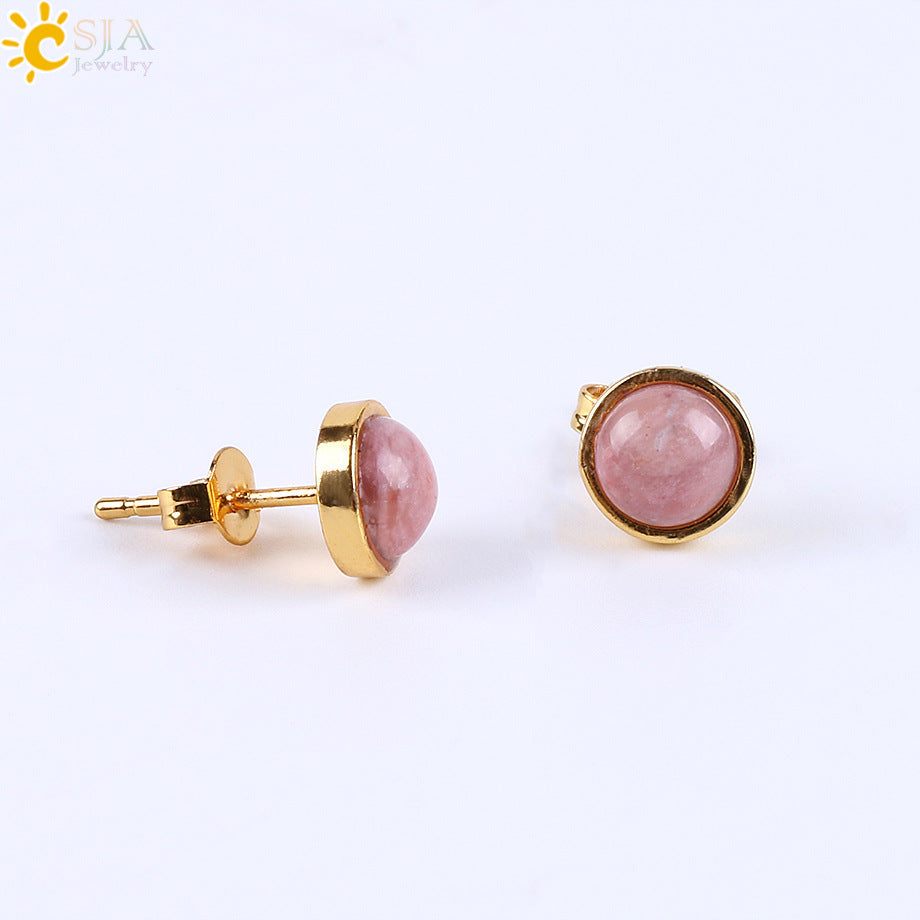 Fashion Round Natural Stone Rhinestones Ear Studs 1 Pair