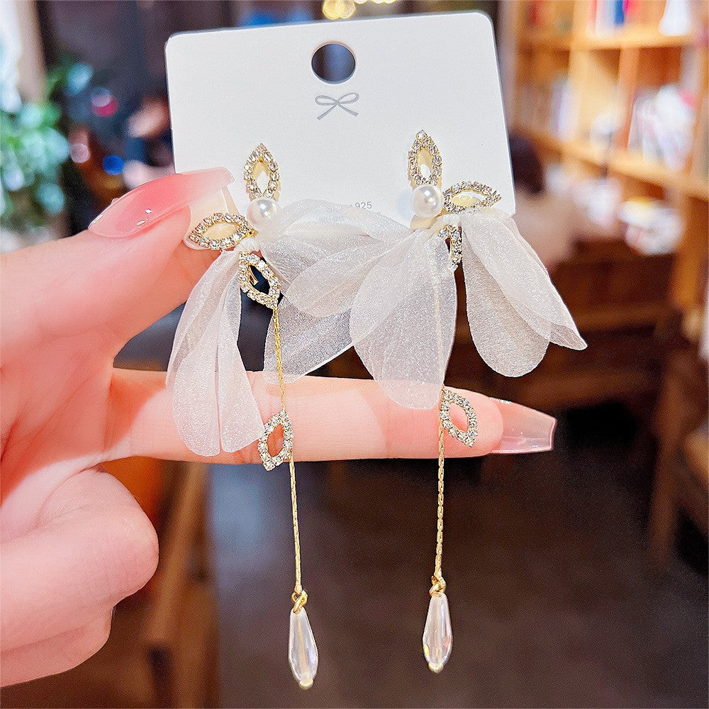 Fashion Flower Bow Knot Copper Inlay Artificial Pearls Zircon Drop Earrings 1 Pair