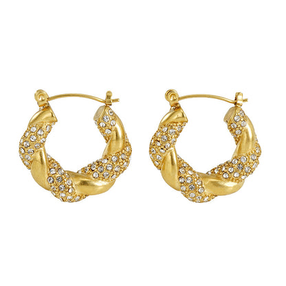 1 Pair Lady Round Gold Plated Stainless Steel Rhinestones Gold Plated Earrings