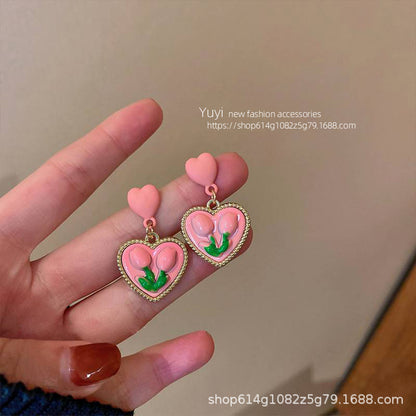 Fashion Geometric Heart Shape Flower Alloy Resin Rhinestone Plating Women's Earrings 1 Pair