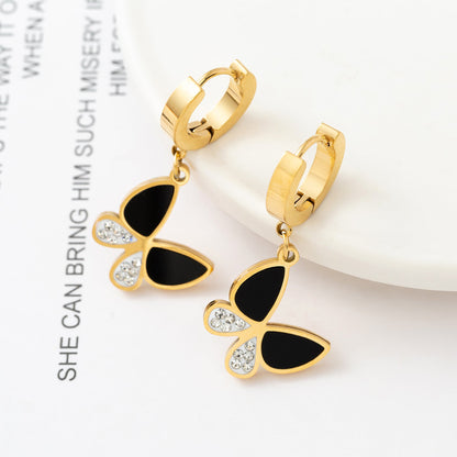 1 Pair Fashion Butterfly Polishing Plating Inlay Titanium Steel Shell Zircon Gold Plated Drop Earrings