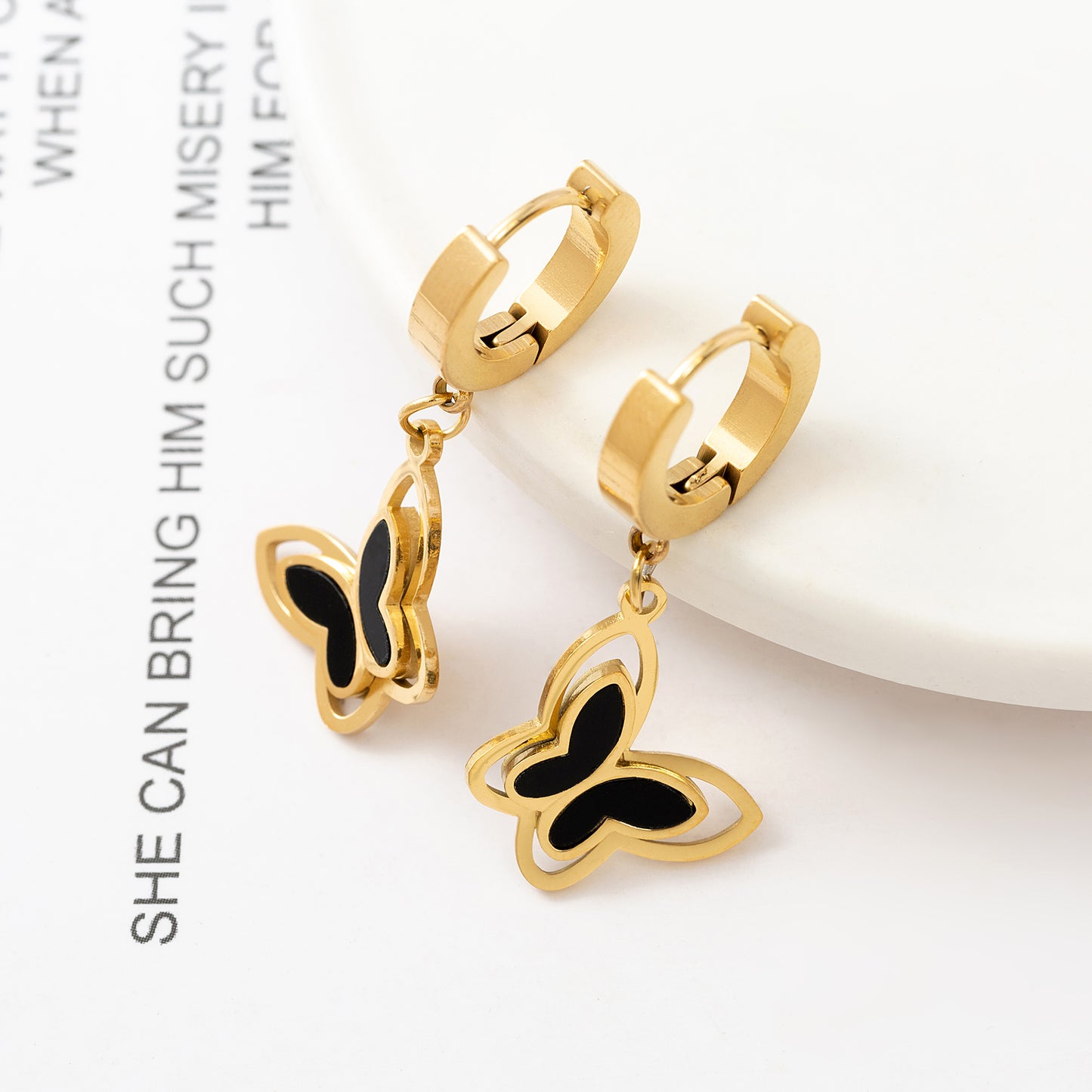 1 Pair Fashion Butterfly Polishing Plating Inlay Titanium Steel Shell Zircon Gold Plated Drop Earrings