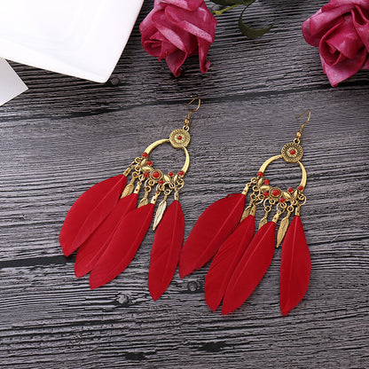 1 Pair Ethnic Style Feather Alloy Plating Women's Drop Earrings