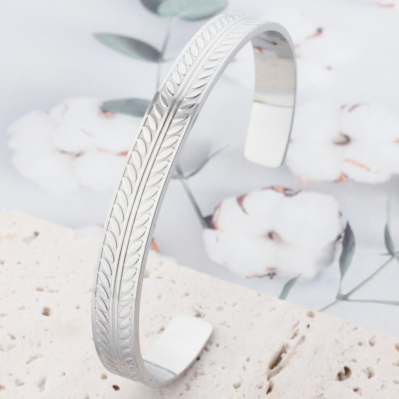 Fashion Leaf Titanium Steel Bangle