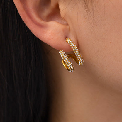 1 Pair Simple Style C Shape Layered Inlay Stainless Steel Pearl Zircon Gold Plated Ear Studs